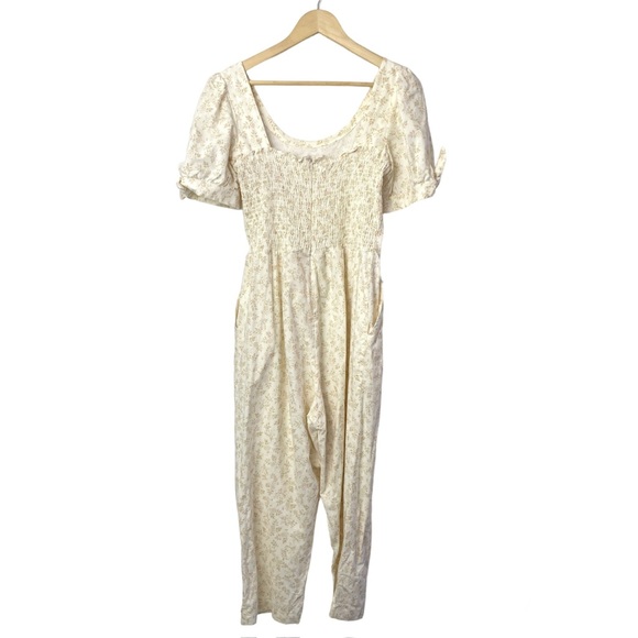 Gal Meets Glam by Anthropologie Women Iris Jumpsuit Cropped Floral Cream Sz 12 - Picture 3 of 13